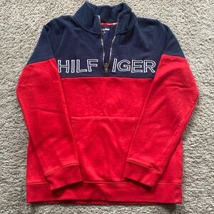 Tommy Hilfiger Women's Navy and Red Half-Zip Sweatshirt